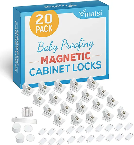 Magnetic Cabinet Locks Baby Proofing - Vmaisi Children Proof Cupboard Drawers Latches - Adhesive Easy Installation