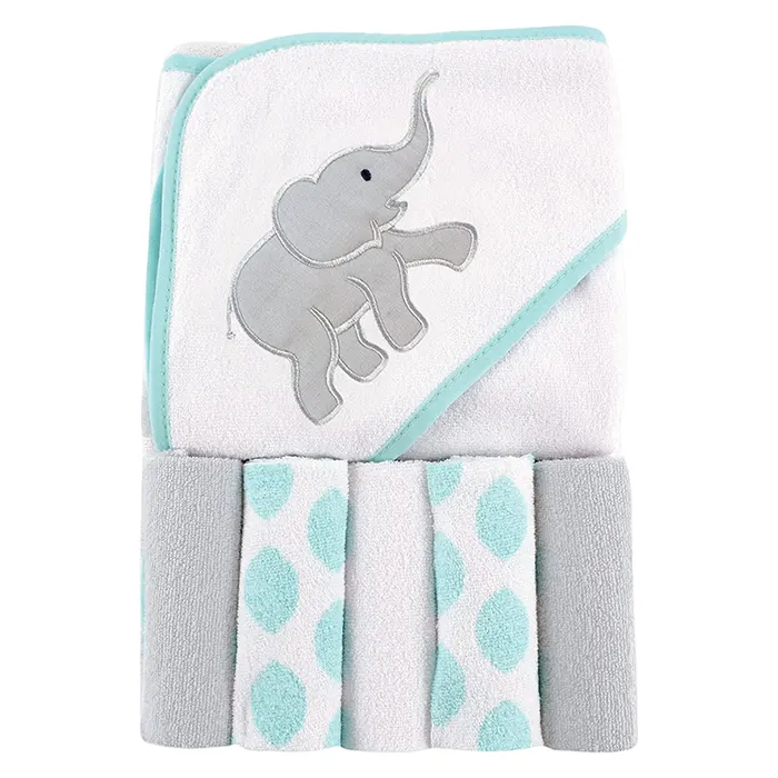 Luvable Friends Unisex Baby Hooded Towel with Five Washcloths