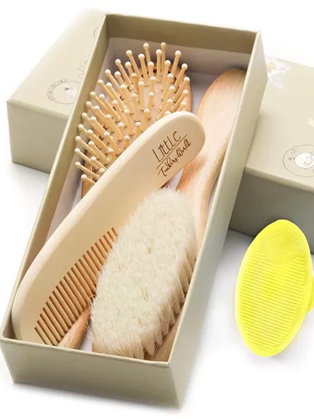 Little Tinkers World Wooden Baby Hair Brush and Comb Set