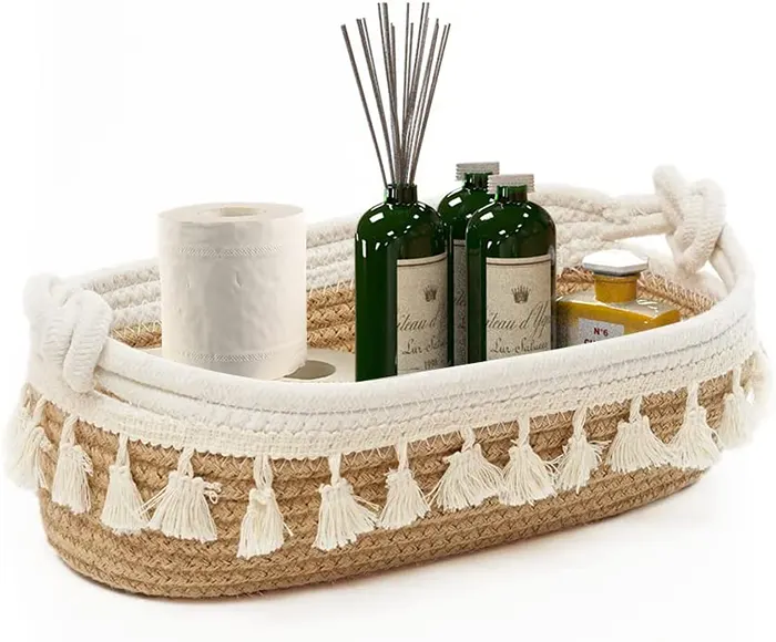 HOSROOME Small Cotton Rope Woven Toilet Paper Baskets