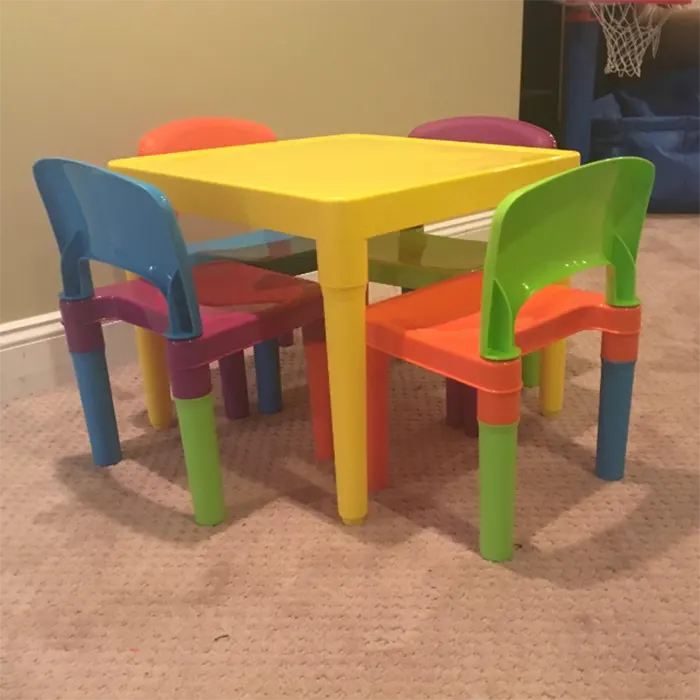 Humble Crew, Blue Table Red-Green-Yellow-Purple Kids Lightweight Plastic Table and 4 Chairs Set, Square