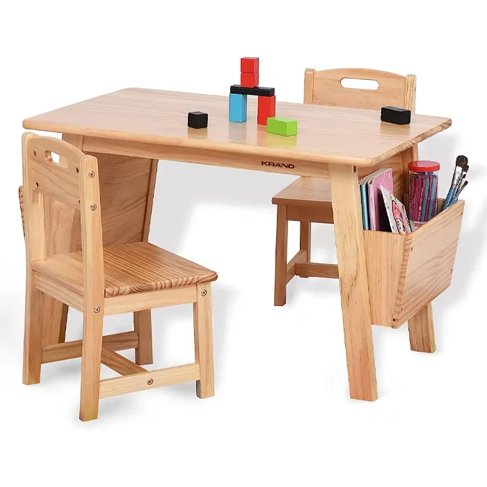 KRAND Kids Solid Wood Table and 2 Chair Set